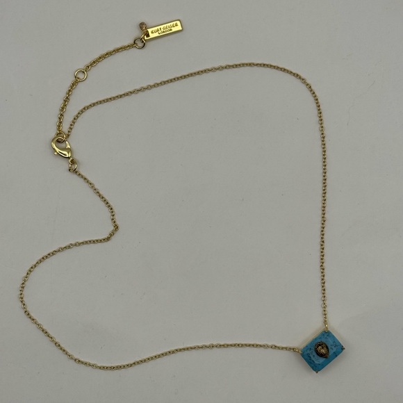 Kurt Geiger Emerald Cut Turquoise Pendant Necklace w/ Signature Eagle Gold Chain - Picture 11 of 14